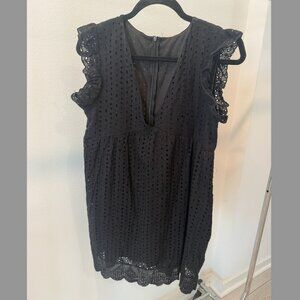 Black Eyelet Flutter-Sleeve Dress with Built-In Shorts – Size Small